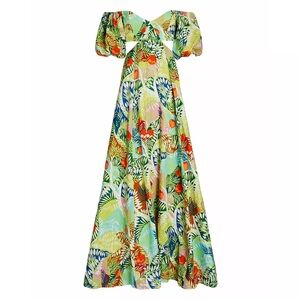 STAUD Coliseum Tropical Floral Cutout Maxi Dress in Green, Blue & Orange